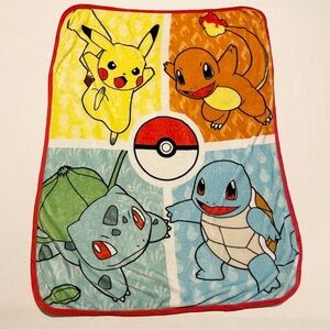 Pokemon Fleece Blanket with Pikachu Charmander Bulbasaur and Squirtle 47” x 36”
